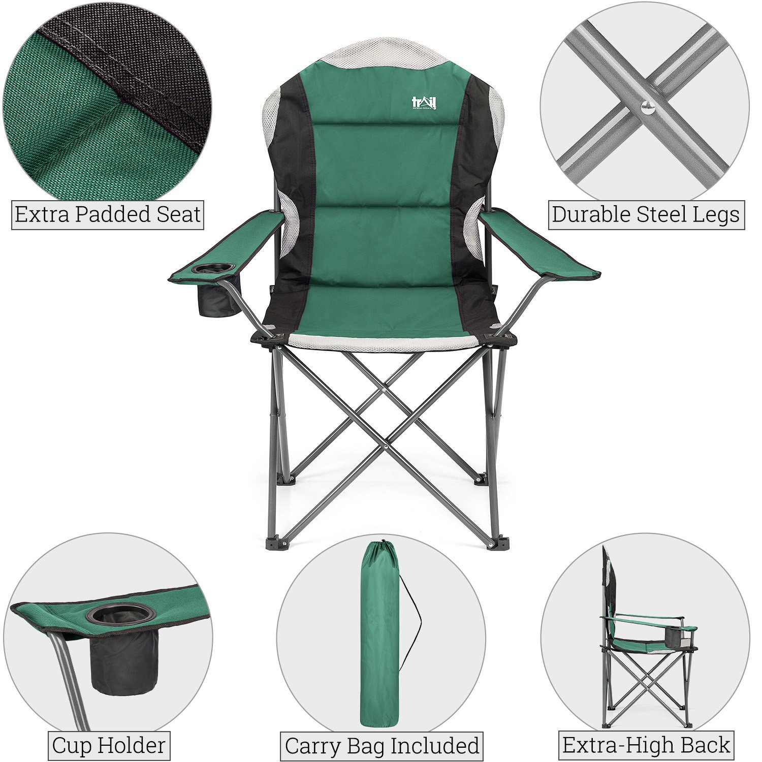 Bild von Leisure Kestrel High Back Padded Camping Chair – 120kg (19 Stone) Green