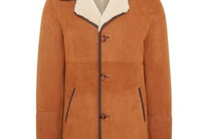 Bild von Infinity Leather Mens Tan Shearling Sheepskin Car Coat – Cordova – Size X-Large